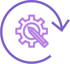 Purple gear and pencil icon forming a circular arrow, representing personal customization and growth tracking in re:you’s self-development tools.