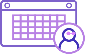 re:you icon of a calendar with a person avatar, symbolizing session scheduling, personalized growth appointments, or planning within the re:you platform.