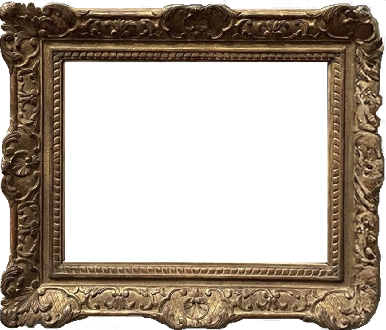 Antique rectangular gold frame with rich carved details, designed for classic artwork or creative placement