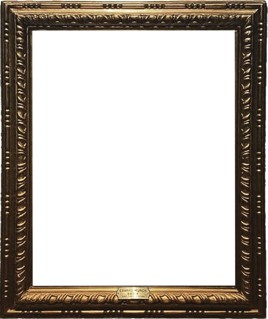 Classic golden picture frame with an Edvard Munch nameplate, set against a black background